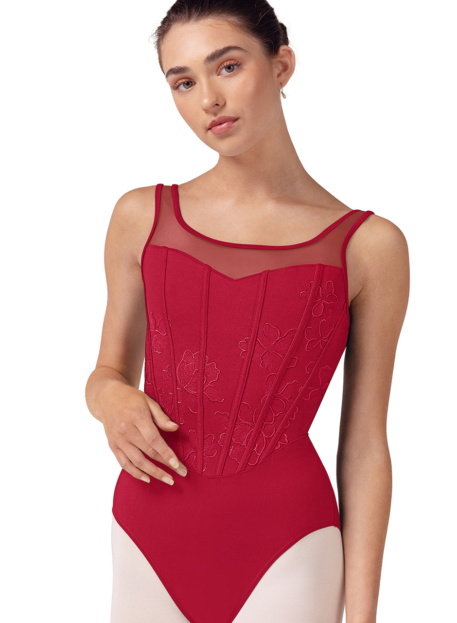 Floral Embroidered Corset Leotard