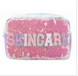 Skincare Sequins Color Block Pouch